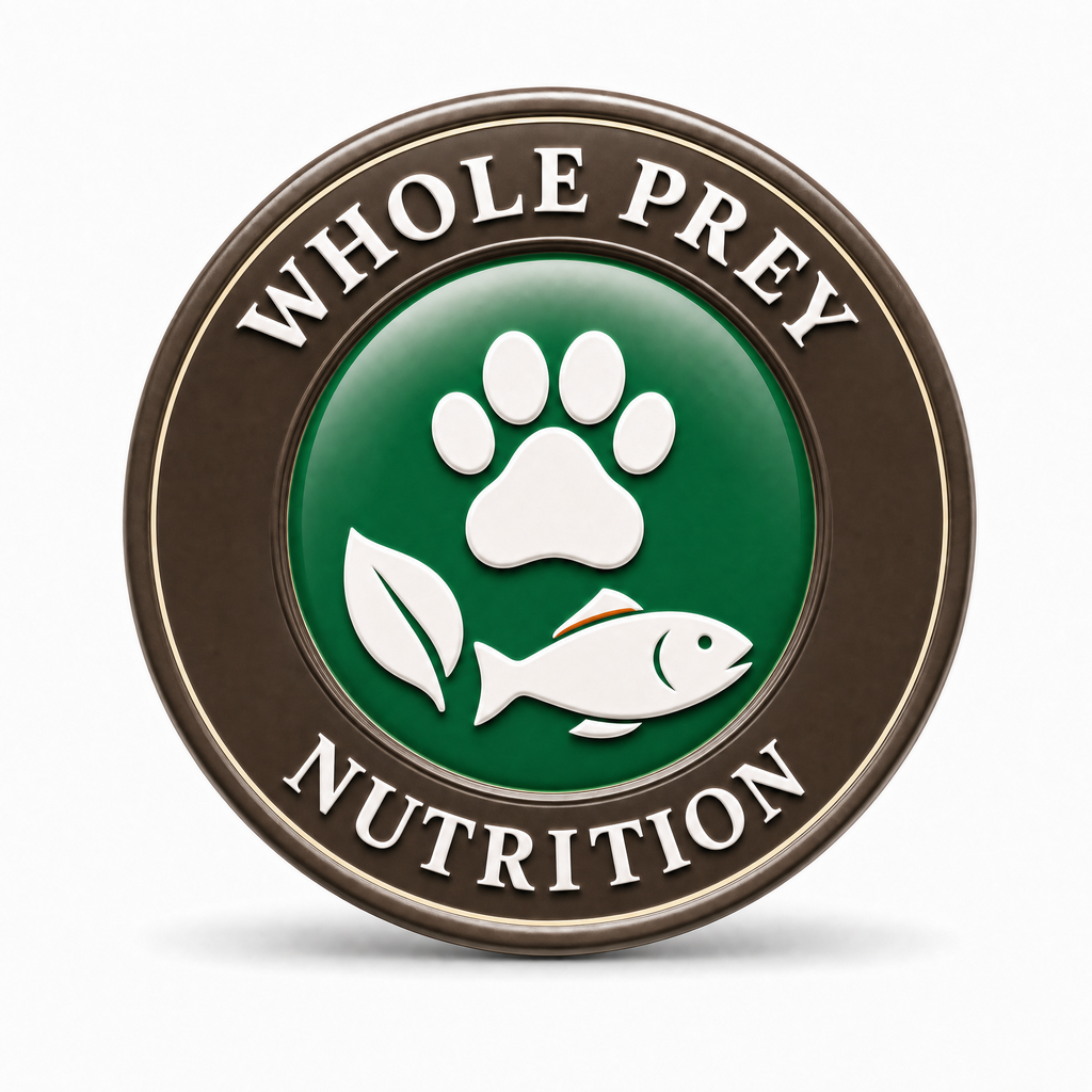 Whole Prey Nutrition trust badge with paw, leaf, and fish icon