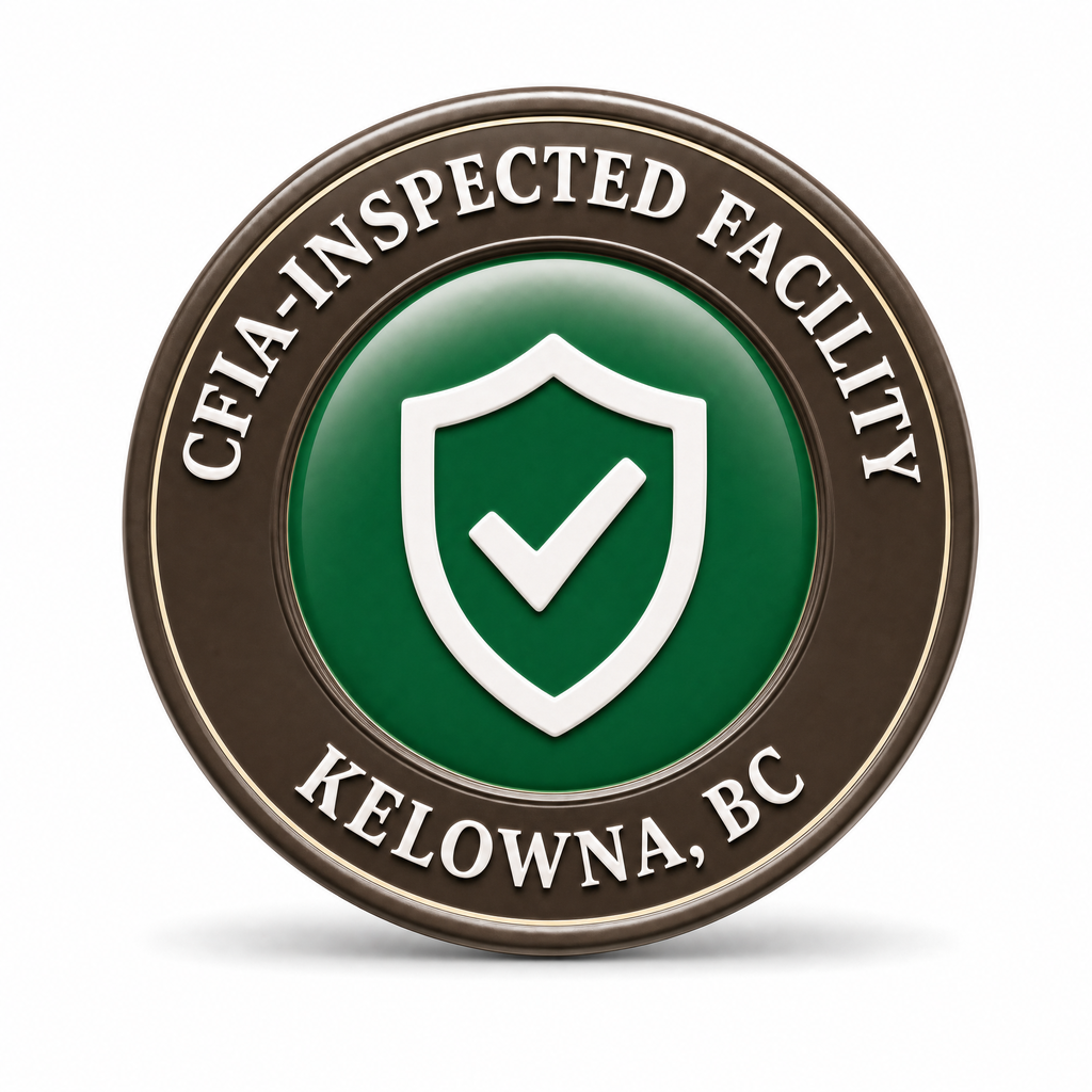 CFIA-inspected facility trust badge for Kelowna, BC with shield and checkmark icon