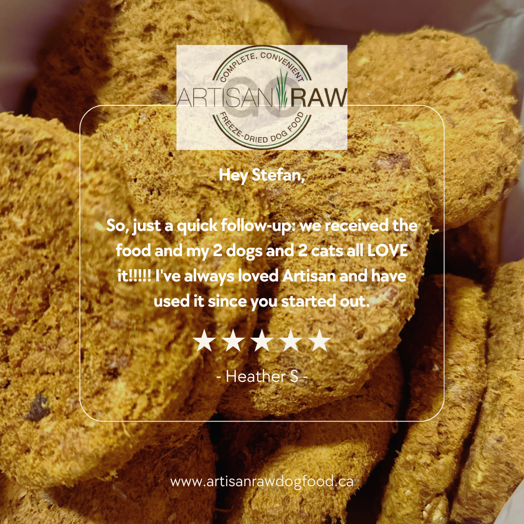 Customer ratings with freeze-dried pucks behind