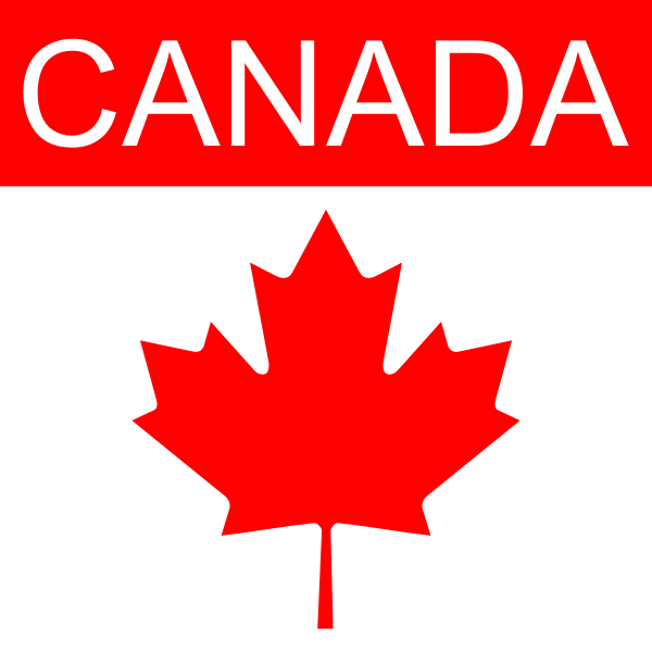 Red maple leaf on a white background with 'CANADA' text at the top.