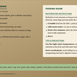 Artisan Raw Freeze-Dried Hypoallergenic feeding guide tile: rehydration instructions (crumble 1 puck per 10 lbs, add 1/3 cup warm water per puck, wait 2-3 minutes, serve), water temperature tips, key benefits, and full ingredient list.