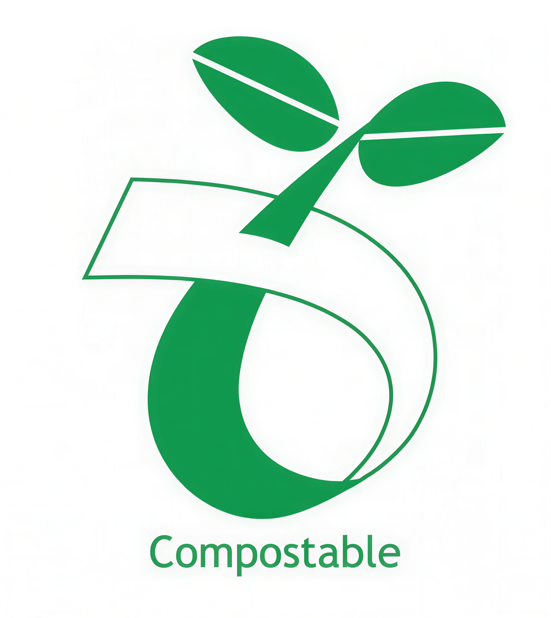 Compostable packaging logo featuring a green seedling icon, indicating eco-friendly materials used by Artisan Raw.